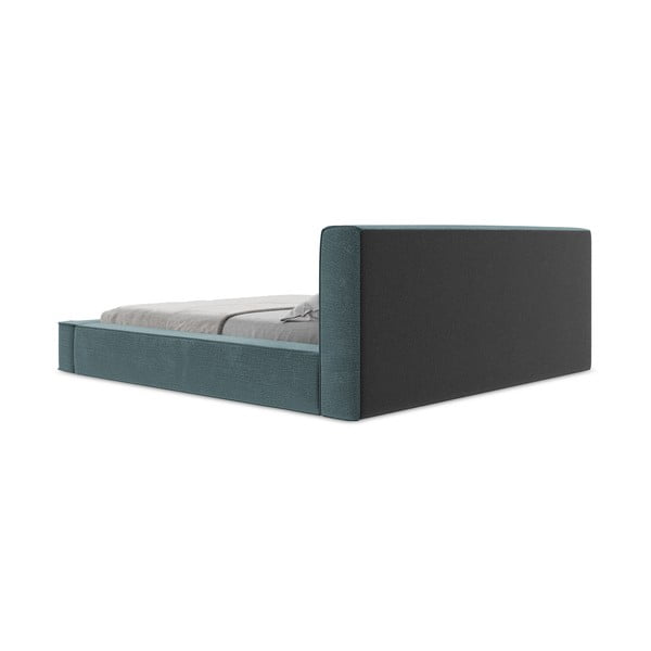 Pat dublu tapițat albastru cu spațiu de depozitare cu grilă 160x200 cm Noho - Makamii-image-2