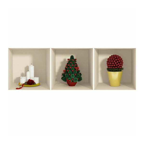 Set 3 autocolantede Crăciun cu efect 3D Ambiance Candles and Christmas Tree-image-1
