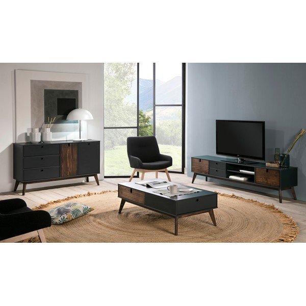 Masă TV cu picioare din lemn de pin Marckeric Kiara, gri antracit-image-1