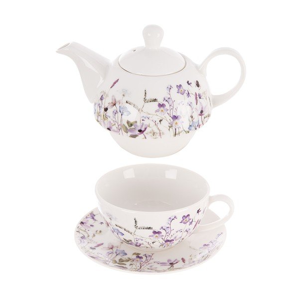Set pentru ceai alb-mov din porțelan Louka – Orion-image-2