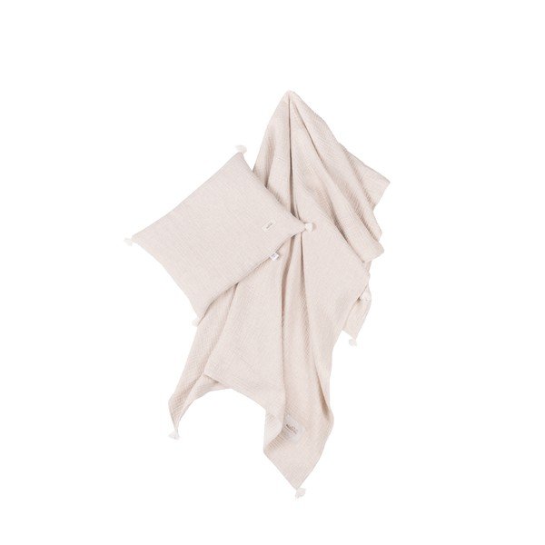 Set de pătură și pernă pentru copii crem din muselină 100x130 cm Muslin Linen – Malomi Kids