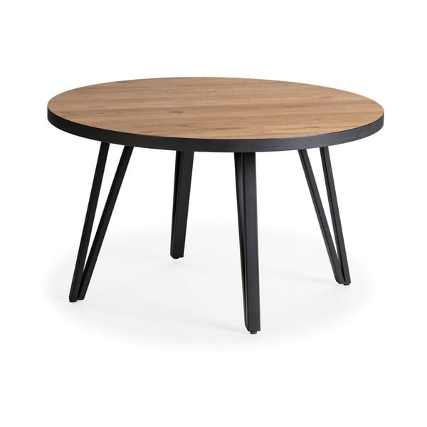 Măsuță de cafea neagră/în culoare naturală rotundă cu blat cu aspect de lemn de stejar ø 80 cm Sindi – Marckeric