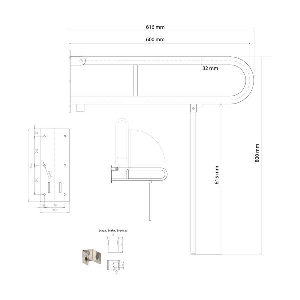 Mâner de siguranță pentru baie de montat pe perete din oțel 62 cm Handicap – Sapho-image-1
