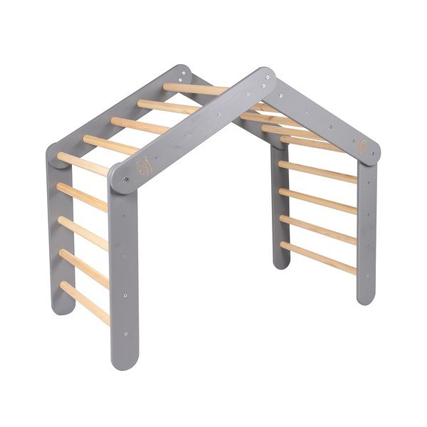 Triunghi Pikler de cățărat gri din lemn de pin 61x112x94 cm Montessori – Meowbaby