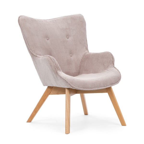 Fotoliu cu taburet roz deschis cu tapițerie din catifea reiată Niko – Ropez-image-4