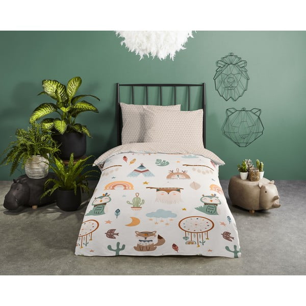 Lenjerie de pat pentru copii bej din bumbac pentru pat de o persoană 140x200 cm Remi – Good Morning-image-1