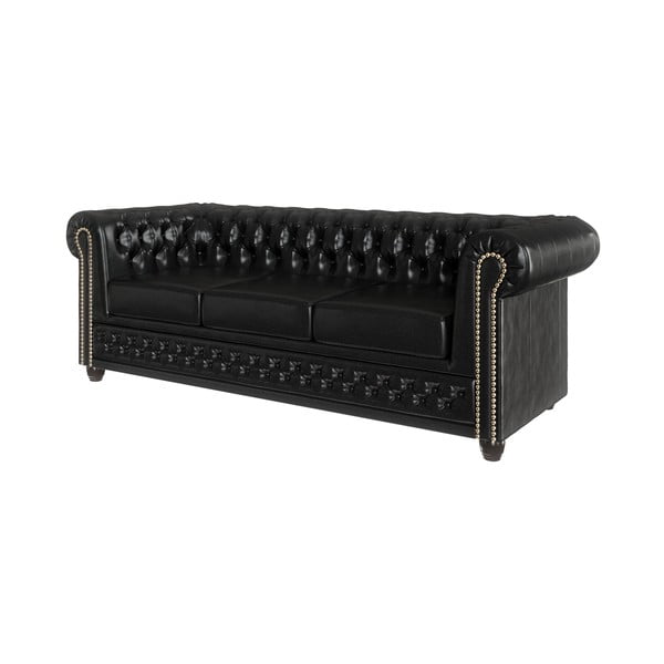 Canapea neagră cu tapițerie din imitație de piele 203 cm York – Ropez