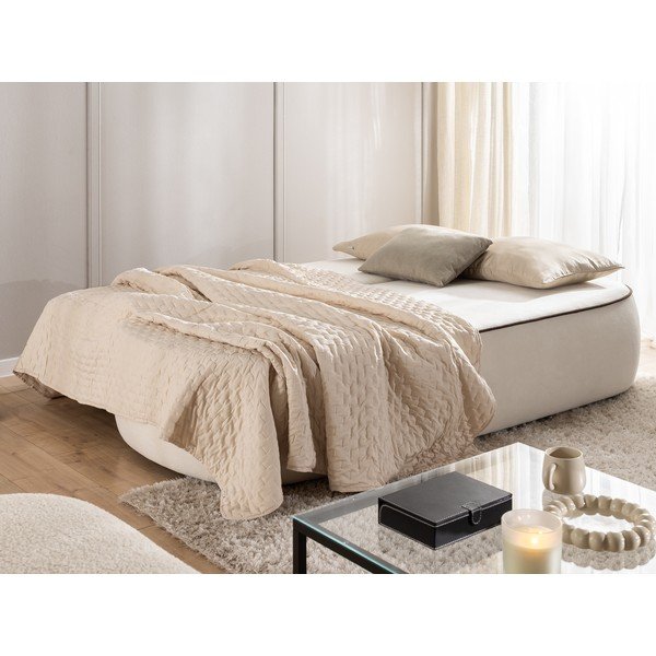 Canapea maro/crem extensibilă/cu spațiu de depozitare cu tapițerie din catifea 210 cm Saga – Ropez-image-4