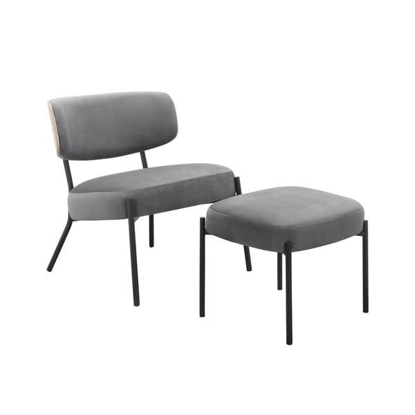 Fotoliu cu taburet gri cu tapițerie din catifea Jerry – Støraa