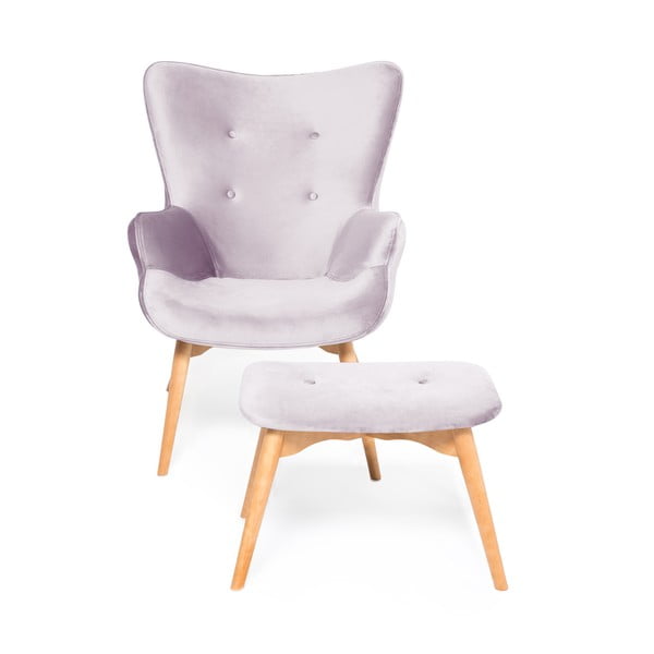 Fotoliu cu taburet Vivonita Cora Velvet, mov lavandă-image-2
