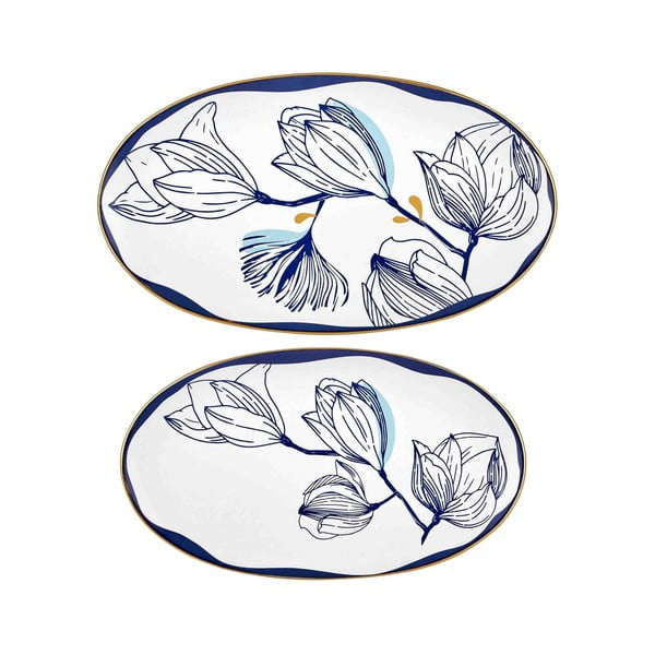Set 2 farfurii din porțelan cu model de flori albastre Mia Bleu, alb