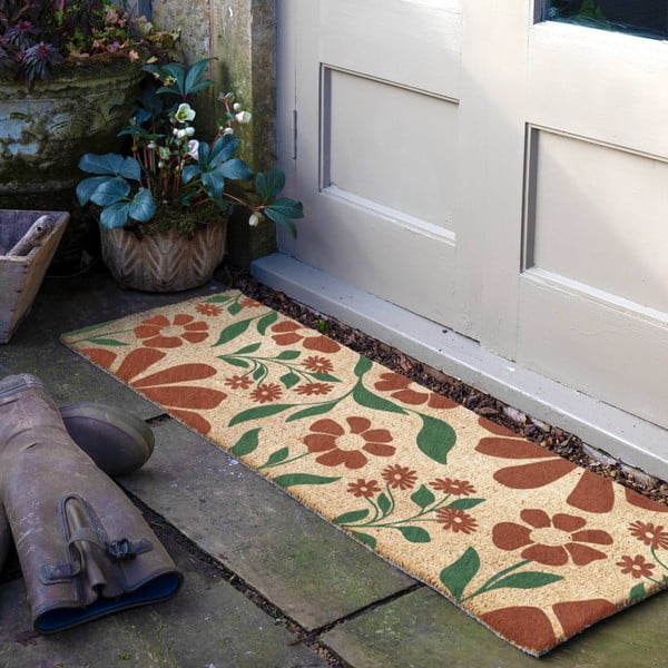 Covoraș de intrare din fibre de nucă de cocos 40x120 cm Red & Green Floral – Artsy Doormats-image-1
