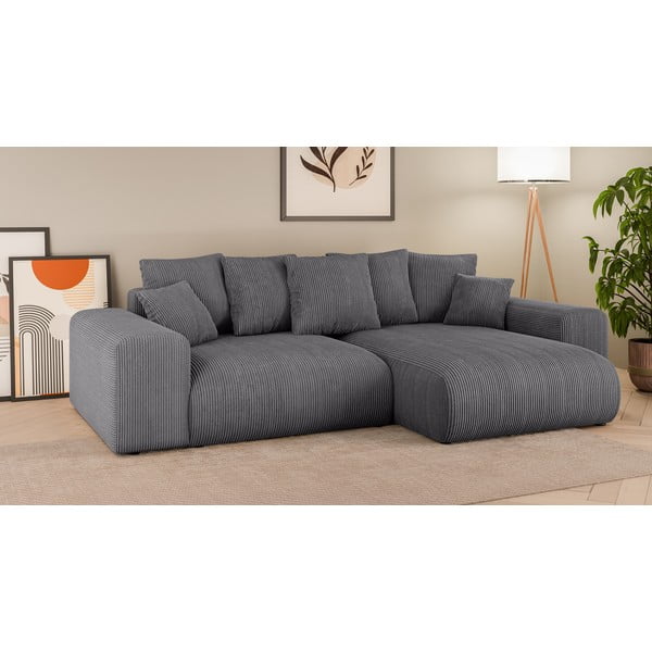 Colțar gri extensibil/cu spațiu de depozitare cu tapițerie din catifea reiată  (cu colț variabil) Luma – Ropez-image-1