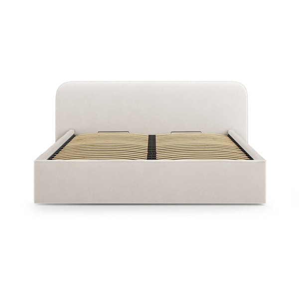 Pat matrimonial fildeș tapițat cu spațiu de depozitare cu somieră 200x200 cm Elizabeth – Micadoni -image-4