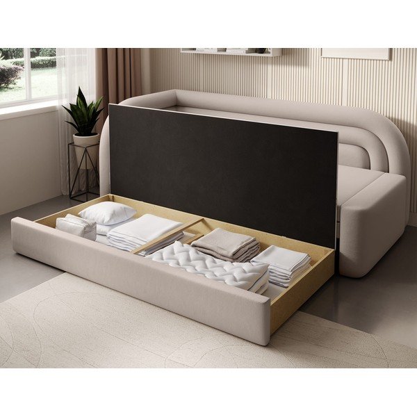 Canapea bej extensibilă/cu spațiu de depozitare cu tapițerie din catifea cu colț pe partea stângă 223 cm Fabillo – ELTAP-image-4