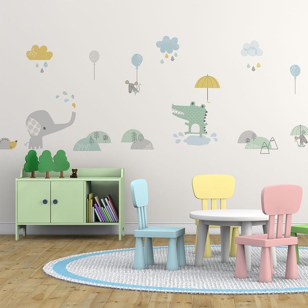Autocolante de perete pentru camera copiilor Ambiance Animals in the Rain-image-1