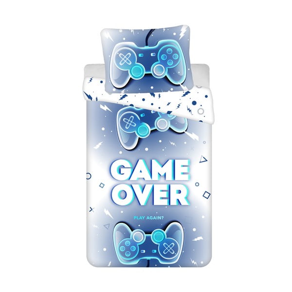 Lenjerie de pat pentru copii albă/albastră din bumbac pentru pat de o persoană 140x200 cm Game over  – Jerry Fabrics