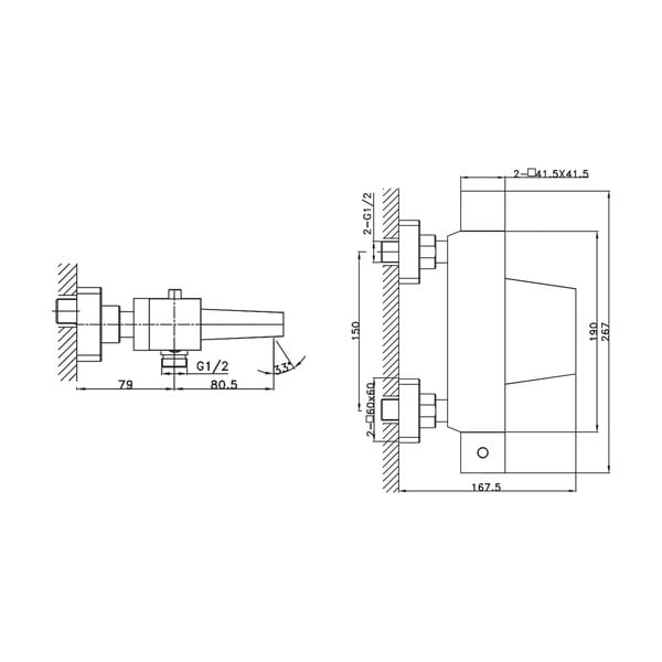 Baterie argintiu-lucios pentru cadă cu montare pe perete (1 ieșire) Latus – Sapho-image-1