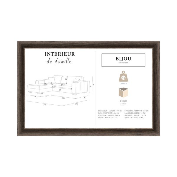 Canapea cu șezlong partea stângă Interieur De Famille Paris Bijou, gri deschis-image-2