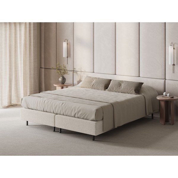 Pat matrimonial crem tapițat fără tăblie 200x200 cm Whale – Micadoni -image-1