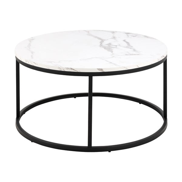 Măsuță de cafea albă rotundă cu blat cu aspect de marmură ø 80 cm Spiro – Actona
