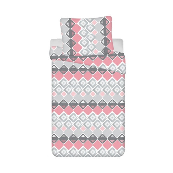 Lenjerie de pat din bumbac roz-gri din 4 piese 140x200 cm Dikona - Jerry Fabrics