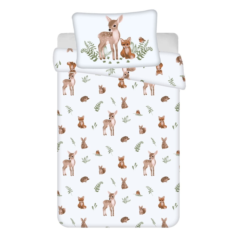 Lenjerie de pat pentru copii albă-maro din bumbac pentru pătuț 100x135 cm Forest Animals – Jerry Fabrics