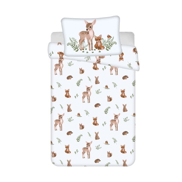 Lenjerie de pat pentru copii albă-maro din bumbac pentru pătuț 100x135 cm Forest Animals – Jerry Fabrics