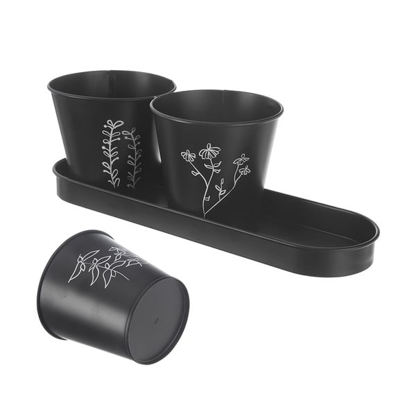 Ghivece 3 buc. din metal pentru ierburi aromatice ø 11 cm Black – Orion-image-4