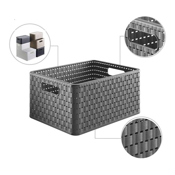 Coș de depozitare din plastic reciclat gri închis Country - Rotho-image-2