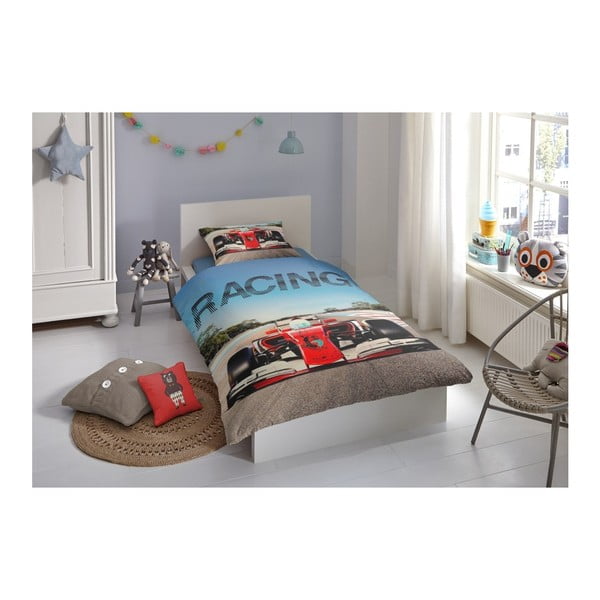 Lenjerie de pat din bumbac pentru copii Good Morning Racing, 140 x 200 cm-image-1