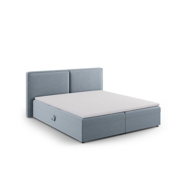 Pat boxspring albastru deschis cu spațiu de depozitare 160x200 cm Arendal – Cosmopolitan Design