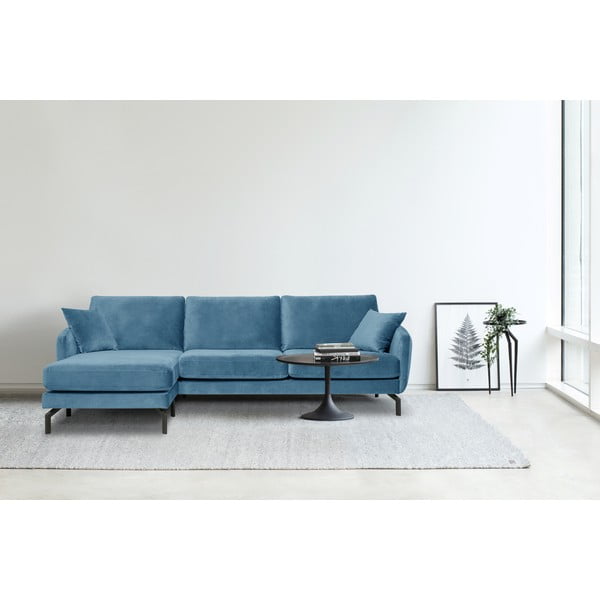 Colțar albastru   din catifea (cu șezlong pe partea stângă ) Magic - Scandic-image-1