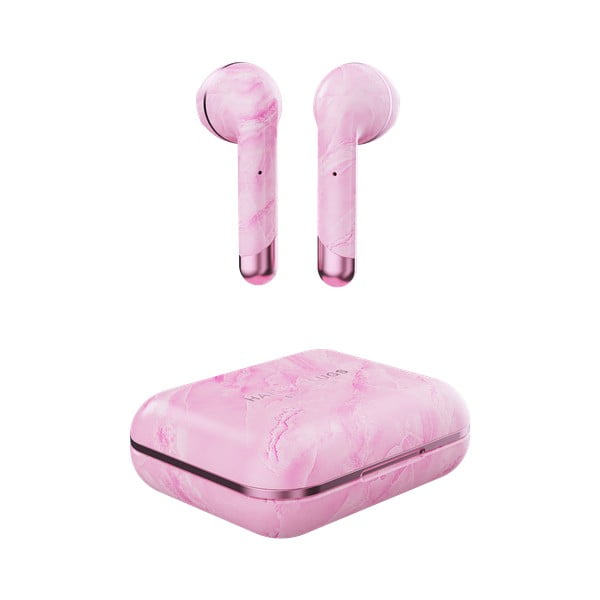 Căști wireless cu etui/carcasă Happy Plugs Air 1 Marble, roz