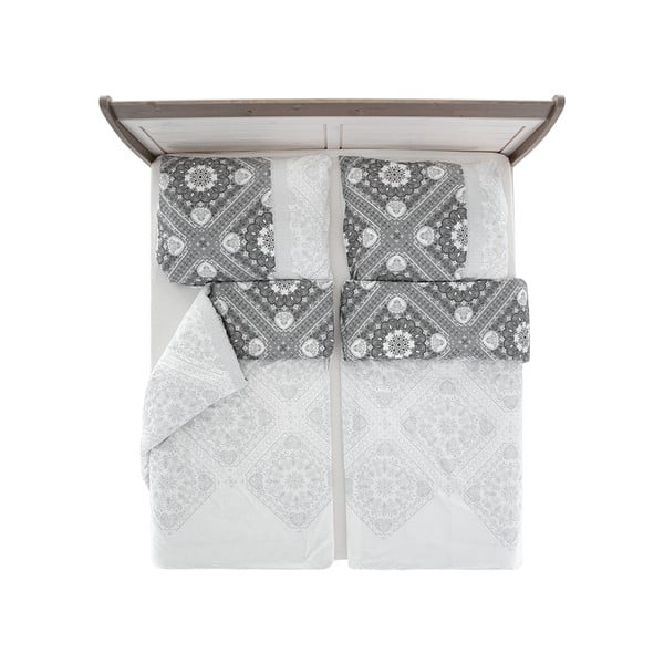 Lenjerie de pat albă/gri din țesătură crep pentru pat de o persoană 140x200 cm Top Class – B.E.S.-image-2