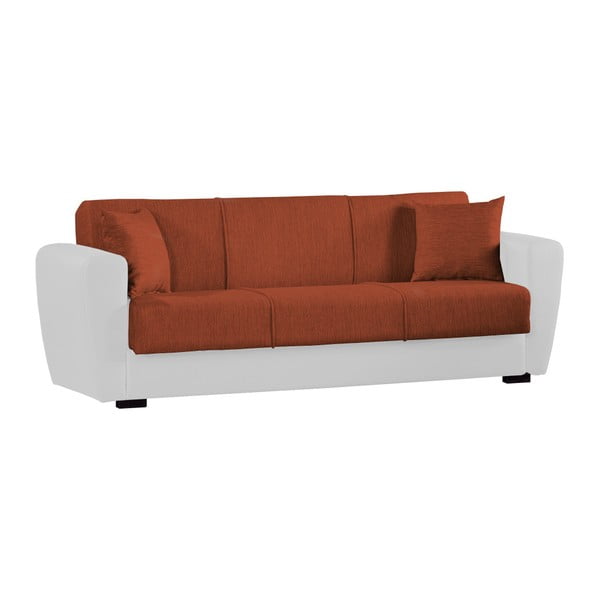 Canapea extensibilă de 3 persoane cu spaţiu de depozitare, Esidra Comfort, portocaliu - alb