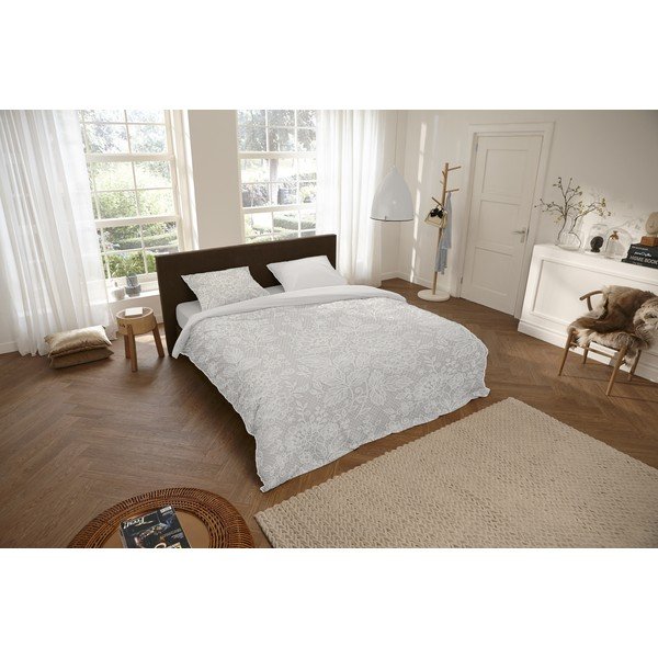 Lenjerie de pat din bumbac Descanso Lily, 200 x 220 cm, alb - gri-image-1