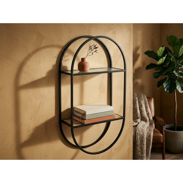 Raft negru/în culoare naturală etajat din metal 35 cm Mataram – Premier Housewares-image-1
