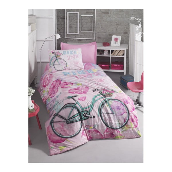 Lenjerie de pat cu cearșaf Bike, 160 x 220 cm