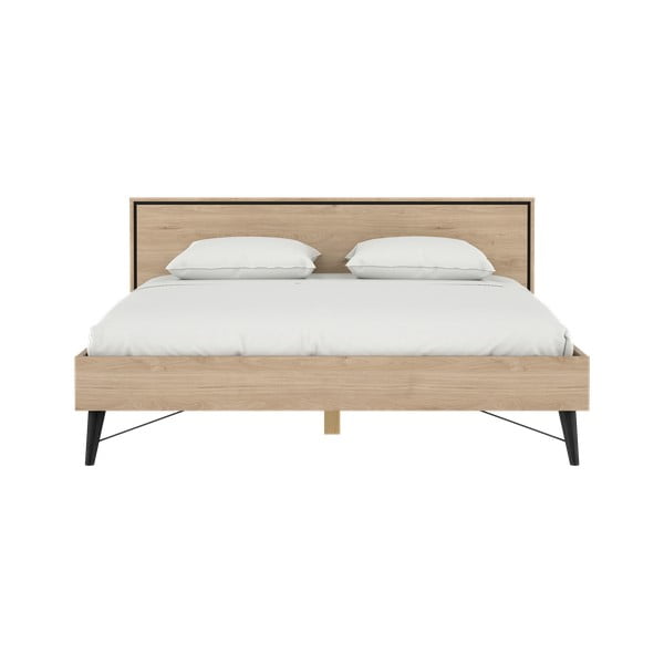 Pat matrimonial în culoare naturală cu aspect de lemn de stejar cu somieră 180x200 cm Ry – Tvilum-image-4