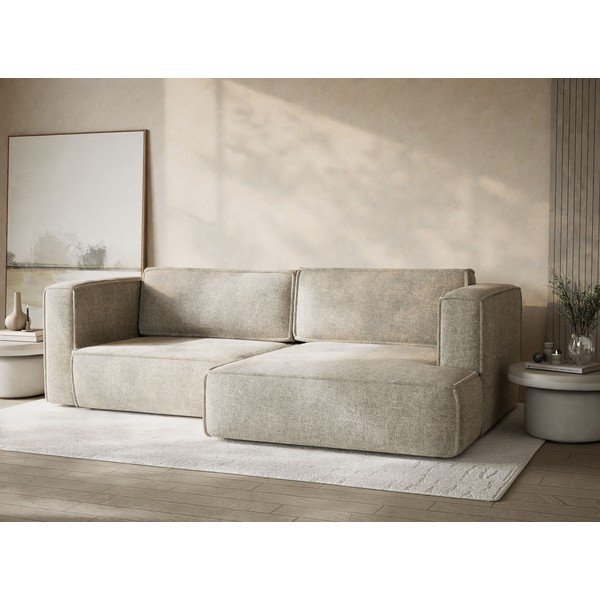 Colțar bej extensibil/cu spațiu de depozitare cu tapițerie din chenille (cu colț pe partea dreaptă/cu șezlong) Velto – Maison de Rêve-image-4