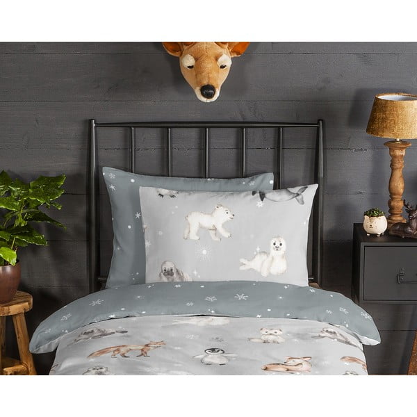 Lenjerie de pat pentru copii gri din flanelă pentru pat de o persoană 140x200 cm Cira – Good Morning-image-2