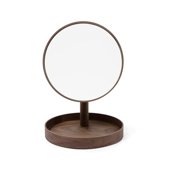 Oglindă cosmetică cu ramă din lemn de nuc Wireworks Cosmos, ø 25 cm