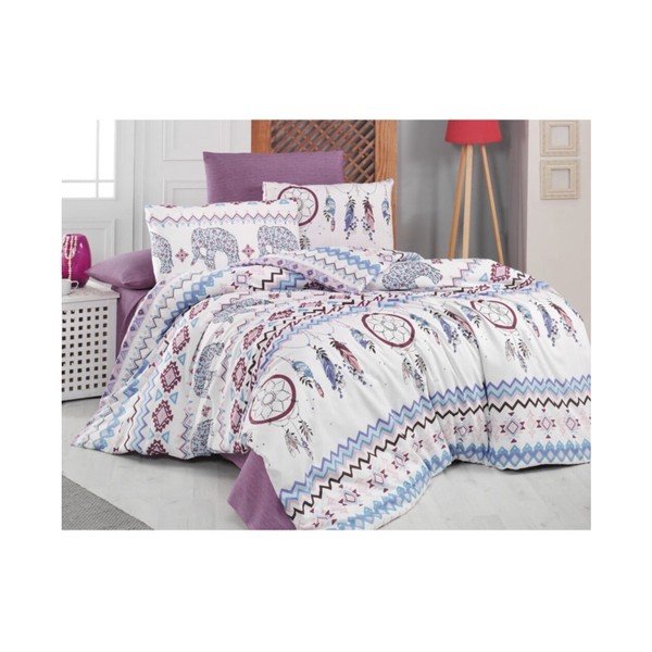 Lenjerie de pat albastră-maro pentru pat dublu-extins și cearceaf Elephant – Mila Home-image-1