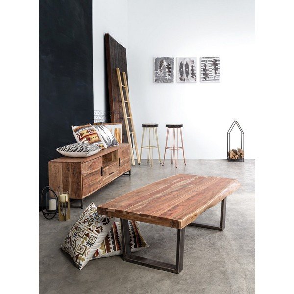 Măsuță de cafea neagră/în culoare naturală cu blat din lemn de acacia 70x120 cm Elmer – Bizzotto-image-1