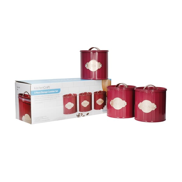 Recipiente de alimente roșii din oțel în set de 3 - Kitchen Craft-image-4