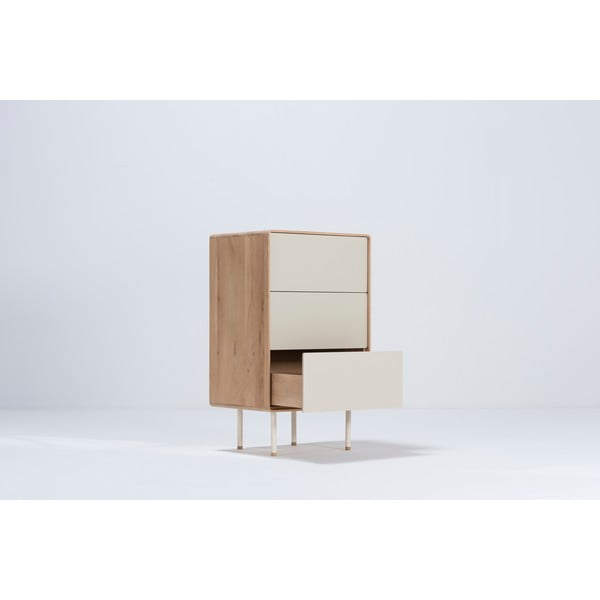 Comodă albă/în culoare naturală înaltă din lemn de stejar 60x100 cm Fina – Gazzda-image-1