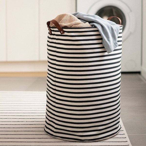 Coș de rufe alb-negru din material textil 54 l Stripe – Premier Housewares-image-1