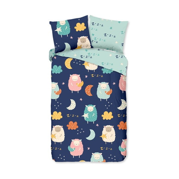 Lenjerie de pat pentru copii albastră din bumbac pentru pat de o persoană, extinsă 140x220 cm Sheep – Good Morning
