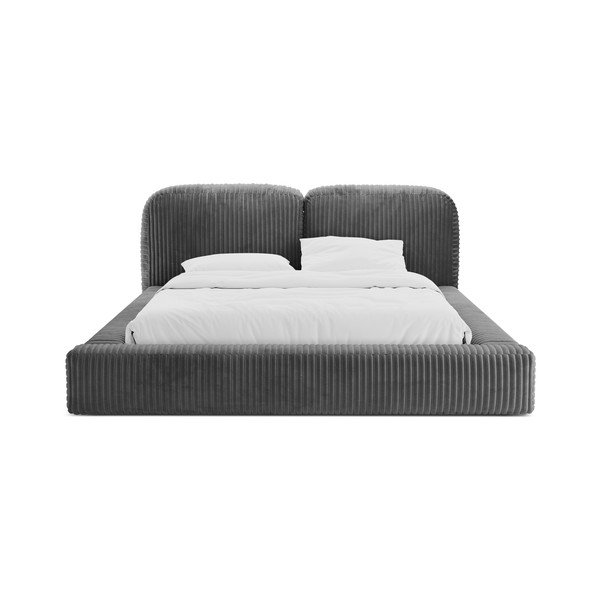 Pat matrimonial gri tapițat cu spațiu de depozitare cu somieră 160x200 cm Martina – Micadoni -image-4